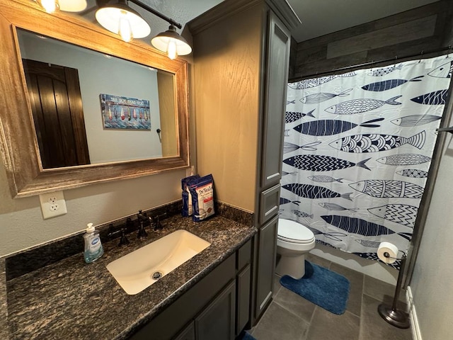 3640 Wingate Blvd, Brookeland, TX 75931 - bathroom with vanity, tile patterned floors, and curtained shower