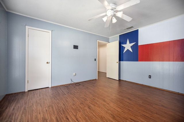 1308 Brook Holw, Lufkin, TX 75904 - spare room featuring crown molding, wood finished floors, and a ceiling fan