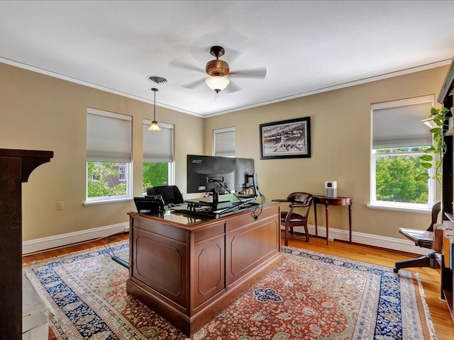 107 W Kerr Ave, Lufkin, TX 74904 - office space featuring a ceiling fan, light wood finished floors, and ornamental molding