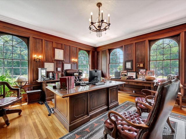 107 W Kerr Ave, Lufkin, TX 74904 - office with a chandelier, crown molding, and light wood-style floors