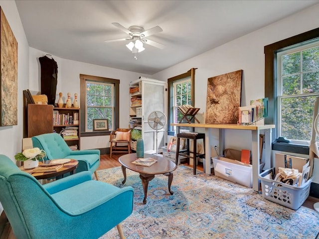 107 W Kerr Ave, Lufkin, TX 74904 - sitting room featuring plenty of natural light, ceiling fan, and wood finished floors