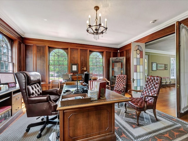 107 W Kerr Ave, Lufkin, TX 74904 - office space featuring crown molding, a chandelier, and wood finished floors