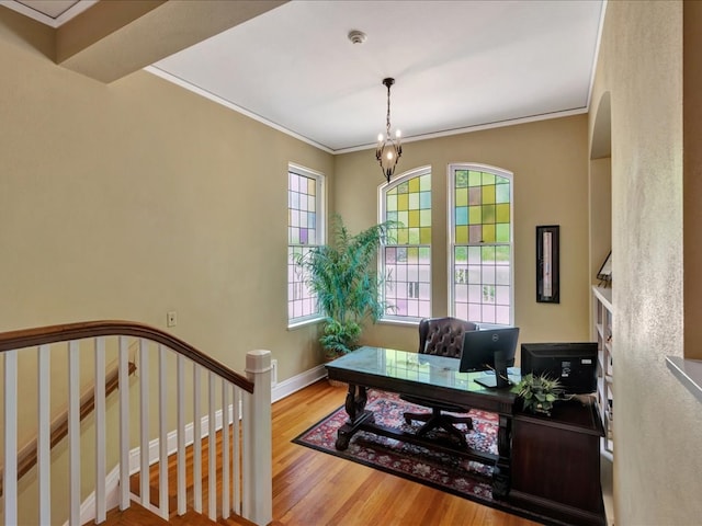 107 W Kerr Ave, Lufkin, TX 74904 - office with crown molding, wood finished floors, and a chandelier