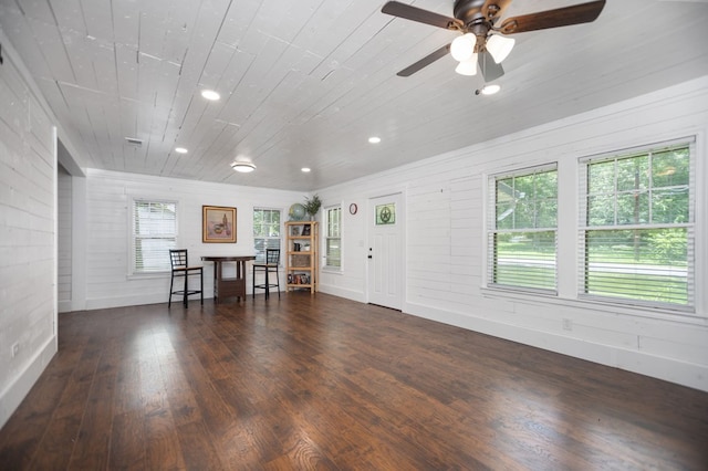 213 Lee Ln, Lufkin, TX 75904 - entrance foyer with wood finished floors, wooden ceiling, recessed lighting, and a ceiling fan