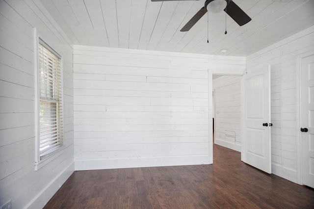 213 Lee Ln, Lufkin, TX 75904 - empty room with ceiling fan, wood ceiling, wooden walls, wood finished floors, and healthy amount of natural light