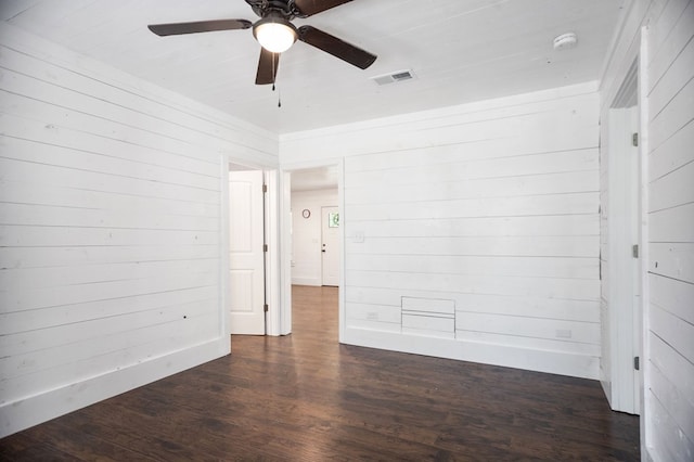 213 Lee Ln, Lufkin, TX 75904 - unfurnished room with wood finished floors, ceiling fan, wooden walls, and a smoke detector