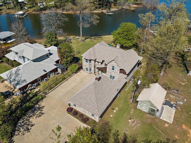 aerial view with a water view