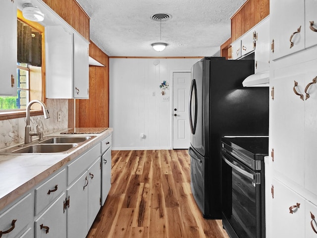 4296 US Highway 190 W, Jasper, TX 75951 - kitchen featuring stainless steel range with electric cooktop, range hood, a sink, light wood-style floors, and a textured ceiling