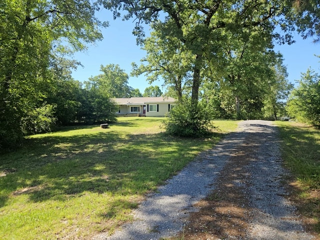 view of front facade featuring a front yard and driveway
