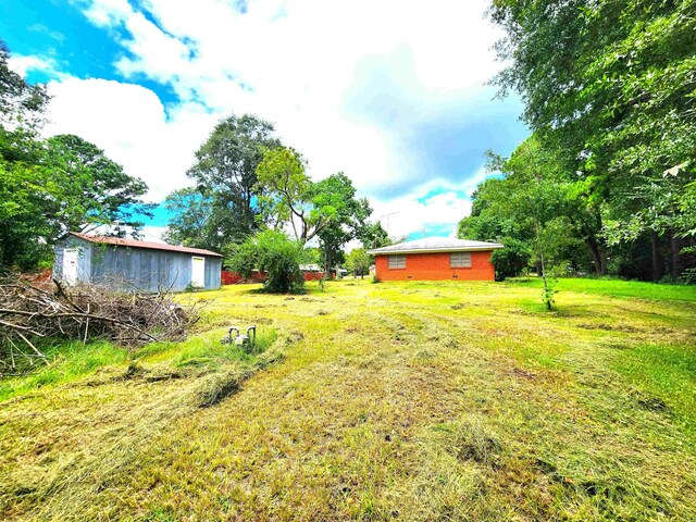 view of yard featuring an outdoor structure