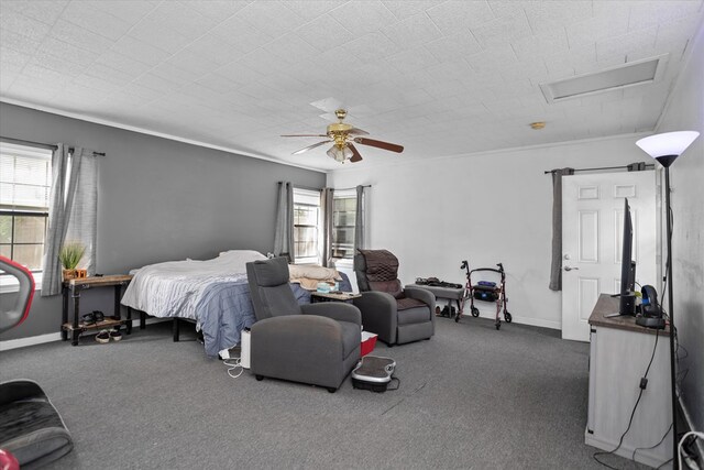 505 S Home St, Corrigan, TX 75939 - bedroom featuring attic access, carpet flooring, and ceiling fan