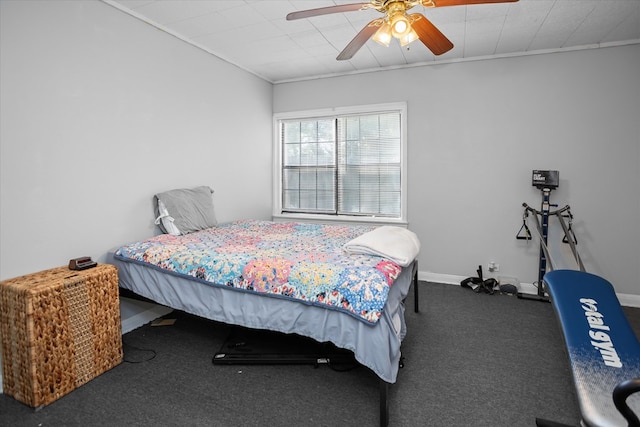 505 S Home St, Corrigan, TX 75939 - bedroom featuring carpet floors, ceiling fan, and ornamental molding
