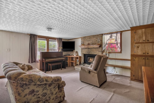 211 Winfree Dr, Hemphill, TX 75948 - living area featuring a large fireplace and carpet floors