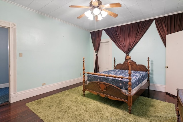 250 Main St, Jasper, TX 75951 - bedroom featuring baseboards, wood finished floors, a ceiling fan, and crown molding