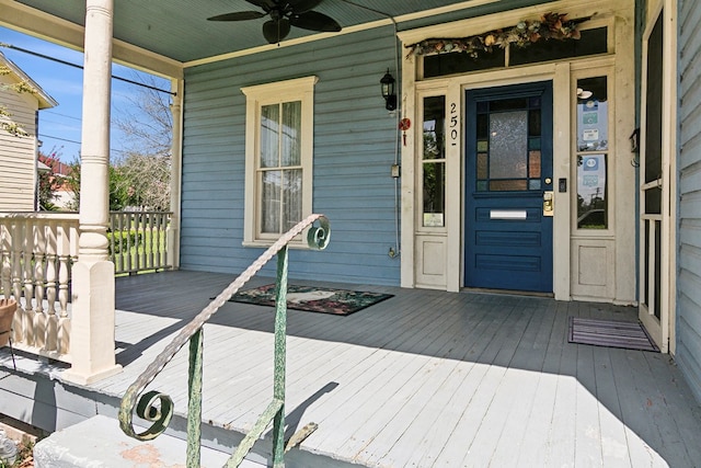 250 Main St, Jasper, TX 75951 - wooden porch featuring a ceiling fan