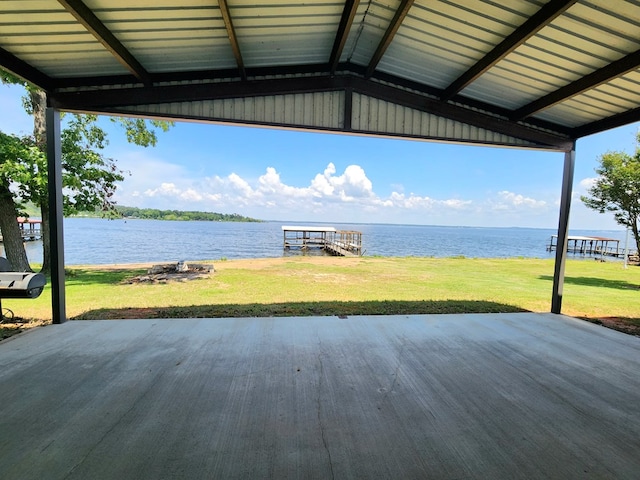 exterior space featuring a water view