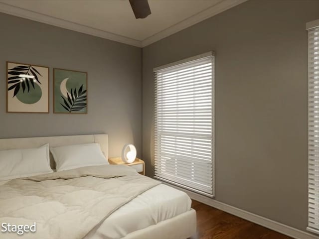 12 Columbia Ct, Lufkin, TX 75901 - bedroom featuring crown molding, wood finished floors, baseboards, and ceiling fan