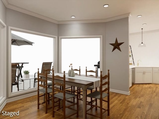 12 Columbia Ct, Lufkin, TX 75901 - dining room featuring crown molding, light wood-type flooring, recessed lighting, and baseboards