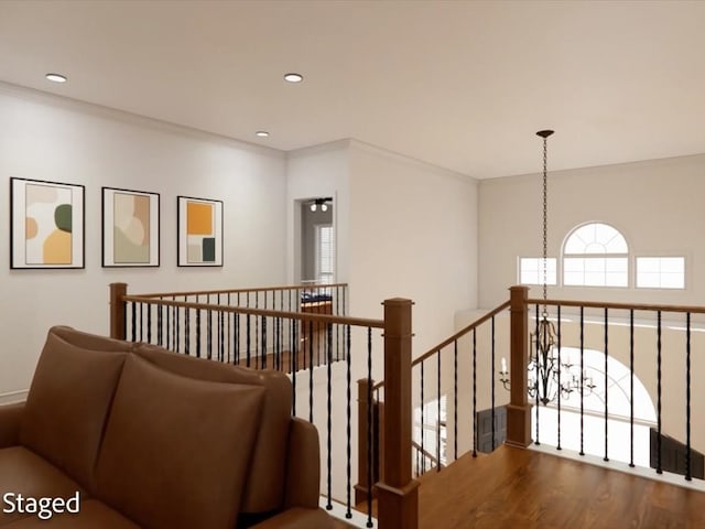 12 Columbia Ct, Lufkin, TX 75901 - corridor featuring an upstairs landing, wood finished floors, healthy amount of natural light, and recessed lighting