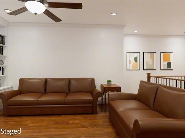12 Columbia Ct, Lufkin, TX 75901 - living area featuring wood finished floors, a ceiling fan, ornamental molding, and recessed lighting