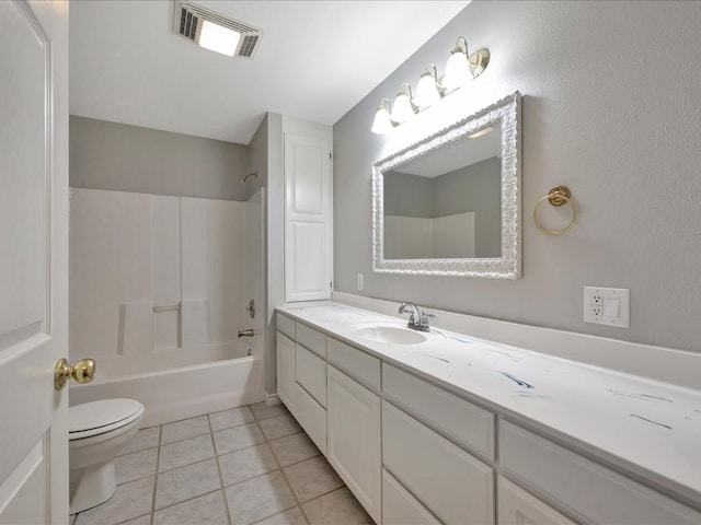 full bathroom with tile patterned flooring, shower / bathing tub combination, vanity, and toilet