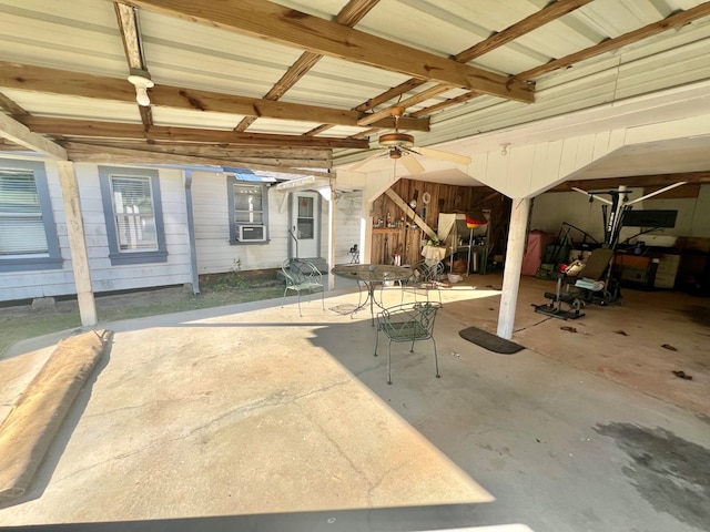 view of patio featuring ceiling fan and cooling unit