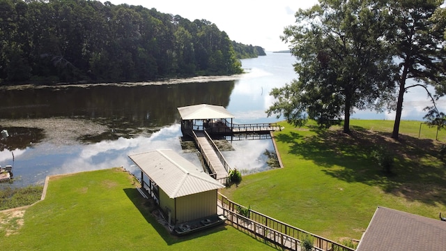 exterior space with a water view