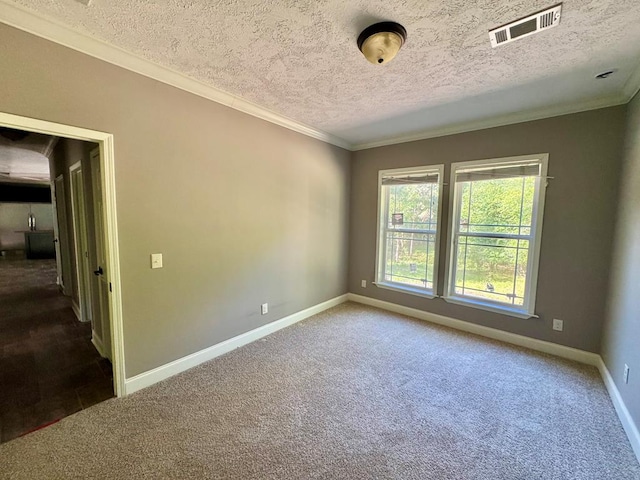2505 County Road 4420, Spurger, TX 77660 - spare room featuring carpet flooring, ornamental molding, baseboards, and a textured ceiling