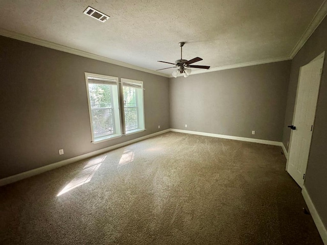 2505 County Road 4420, Spurger, TX 77660 - carpeted spare room featuring ceiling fan, baseboards, crown molding, and a textured ceiling