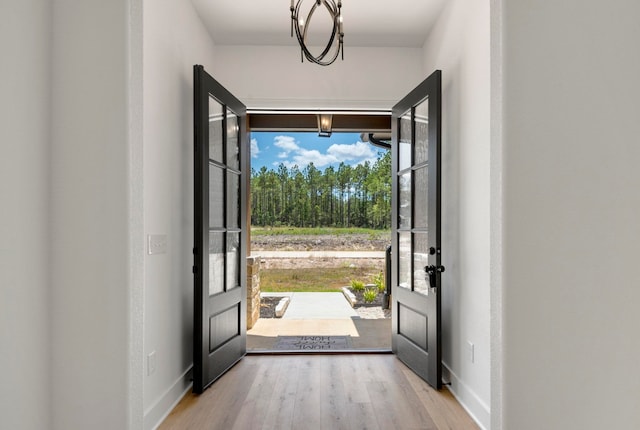 entrance foyer with baseboards and wood finished floors