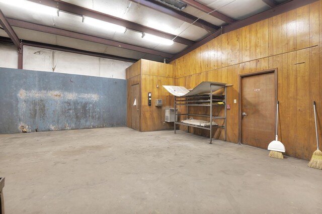 basement with wooden walls