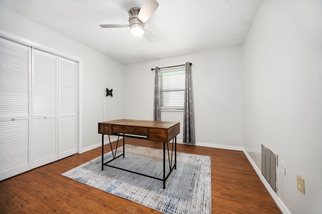 206 Spyglass Dr, Lufkin, TX 75901 - home office featuring a ceiling fan and wood finished floors