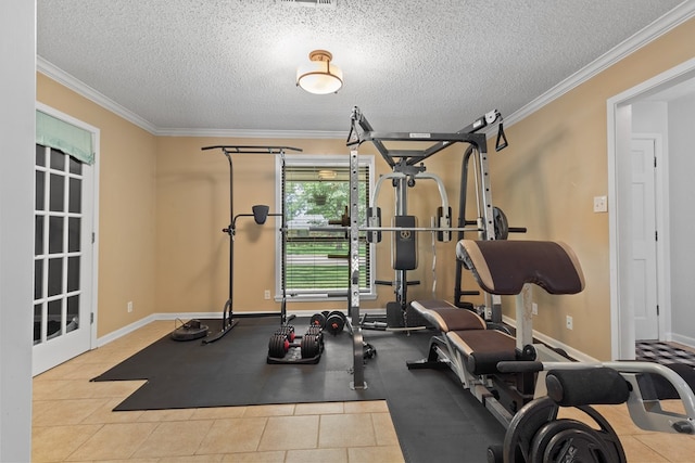 920 Richardson Dr, Jasper, TX 75951 - exercise room featuring crown molding, a textured ceiling, and baseboards