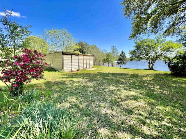 view of yard with a water view