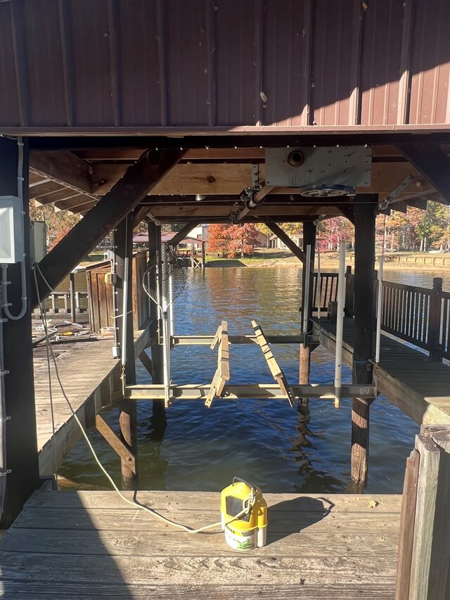 view of dock featuring boat lift