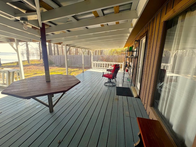deck with a fenced backyard