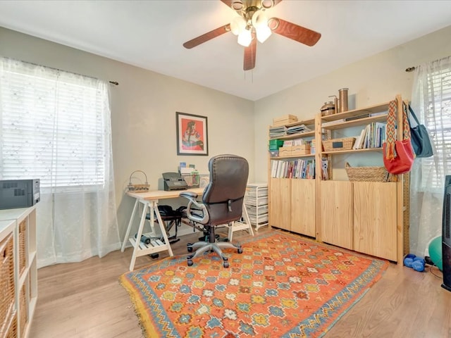 1318 Sue Dr, Lufkin, TX 75901 - office area with a ceiling fan and light wood-style floors