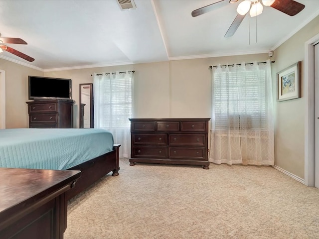 1318 Sue Dr, Lufkin, TX 75901 - bedroom featuring ornamental molding, light carpet, and a ceiling fan