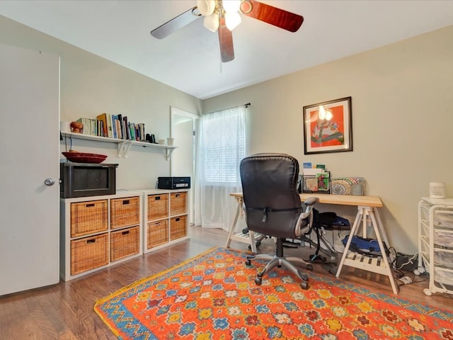 1318 Sue Dr, Lufkin, TX 75901 - office area with a ceiling fan and wood finished floors