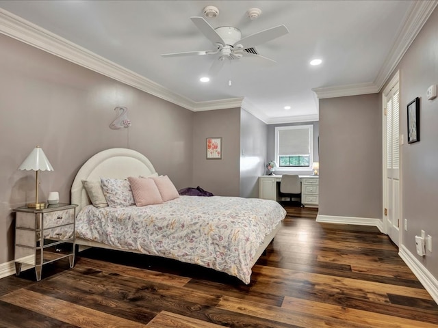 5078 US Highway 21, Nacogdoches, TX 75964 - bedroom with dark wood finished floors, an office area, crown molding, baseboards, and recessed lighting