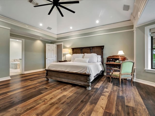 5078 US Highway 21, Nacogdoches, TX 75964 - bedroom featuring crown molding, baseboards, wood finished floors, ensuite bath, and recessed lighting