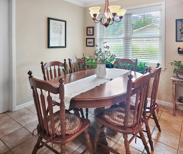 2104 Pinecrest Dr, Jasper, TX 75951 - dining room featuring crown molding, light tile patterned floors, and a chandelier