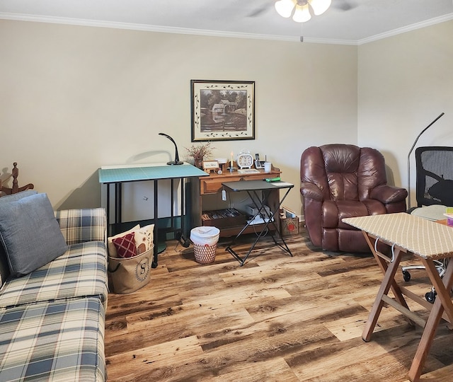 2104 Pinecrest Dr, Jasper, TX 75951 - living room with wood finished floors, ornamental molding, and ceiling fan