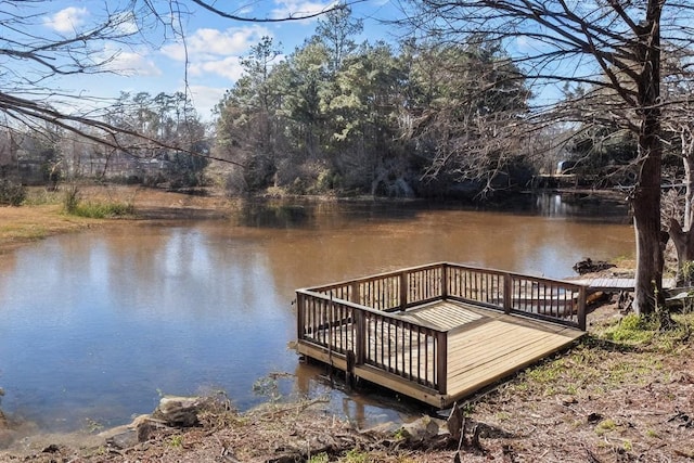 view of dock with a water view