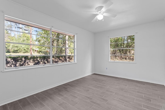 empty room with ceiling fan and wood-type flooring