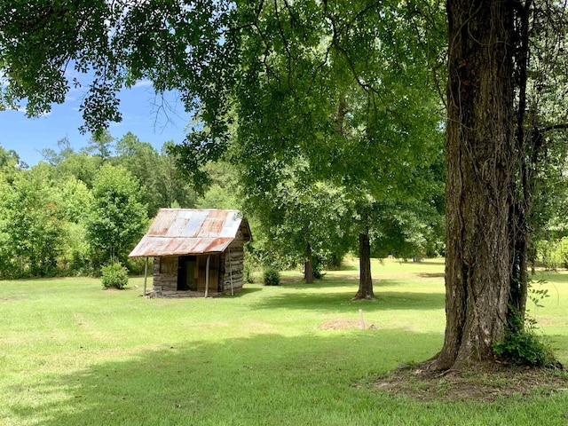 view of yard featuring a shed