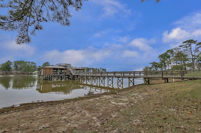 dock area with a water view