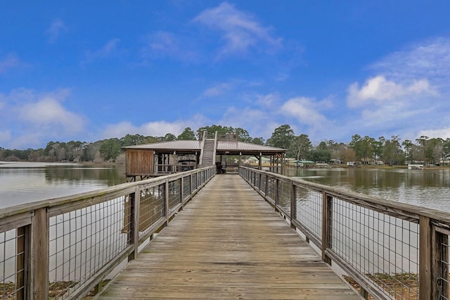 dock area with a water view