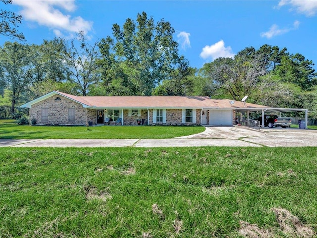 single story home with a front yard and a carport