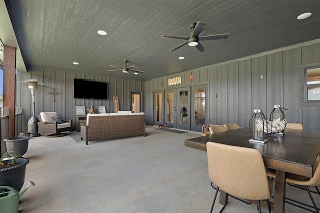 685 Box Car Rd, Lufkin, TX 75904 - view of patio featuring french doors, a ceiling fan, an outdoor hangout area, and outdoor dining area